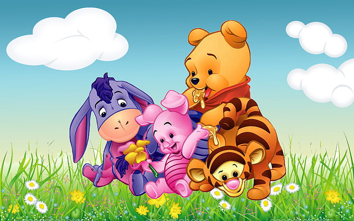 푸우 티거 새끼 돼지와 Eeyore 아기 Hd 벽지 만화 2560 × 1600, HD 배경 화면