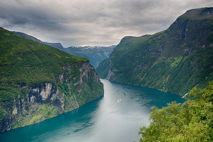 nature, paysage, nuages, Norvège, montagnes, rivière, Fond d'écran HD