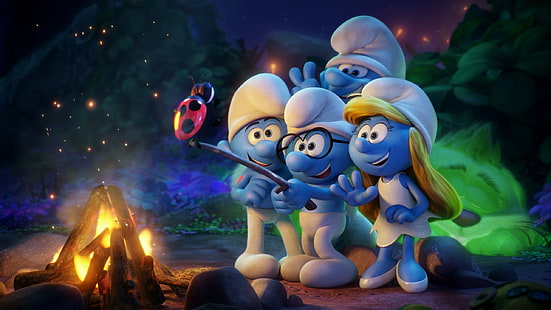Smurfar: The Lost Village, selfie, Hefty, Clumsy, Smurfette, bästa animationsfilmer, HD tapet HD wallpaper