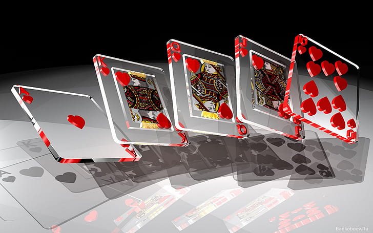 3d Glass Cards Red Hearts Desktop Wallpapers, HD wallpaper