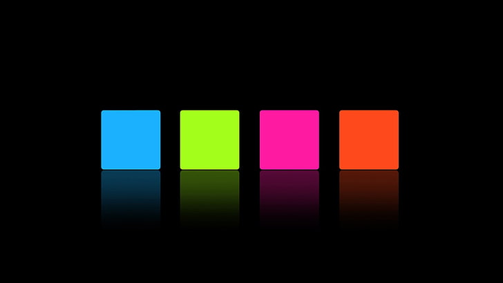 正方形の青、緑、ピンク、赤の図、ミニマリズム、暗い、黒、シンプルな背景、デジタルアート、オレンジ、緑、 HDデスクトップの壁紙