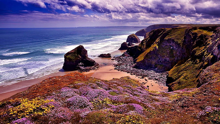 해변, 콘월, 영국, 자연, HD 배경 화면