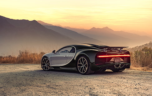 sunset, the evening, Bugatti, supercar, 2018, hypercar, Chiron, HD wallpaper HD wallpaper