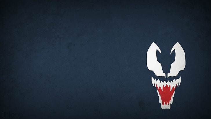 Logo Carnage, minimalisme, oeuvre d'art, dessin animé, bleu, Blo0p, bandes dessinées Marvel, Venom, méchants, Fond d'écran HD