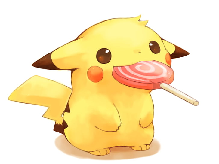 Pikachu, Pikachu makan lollipop, Pokémon, lollipop, latar belakang sederhana, Wallpaper HD