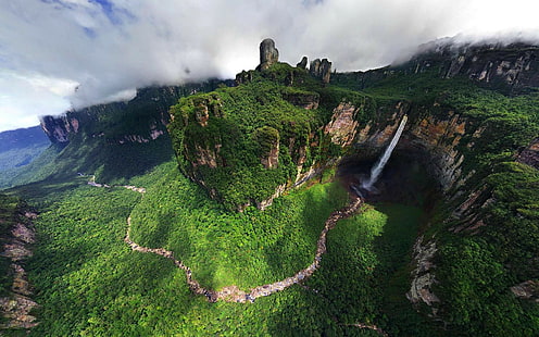 ドラゴン滝、風景、滝、川、ベネズエラ、エンジェル滝、自然、山、 HDデスクトップの壁紙 HD wallpaper