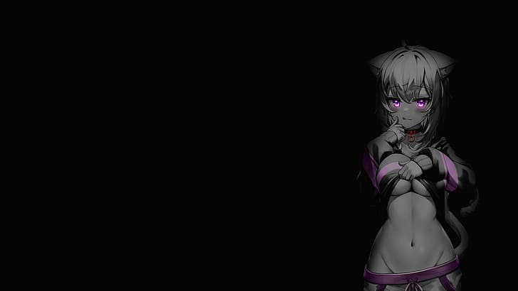 selective coloring, simple background, dark background, black background, anime girls, HD wallpaper