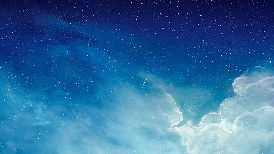 blauer himmel, wolken, sternen, natur, grafik, digitale kunst, himmel, cyan, HD-Hintergrundbild HD wallpaper