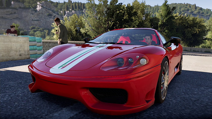 червен луксозен автомобил, Ferrari Challenge Stradale, Ferrari, Forza Horizon 2, видео игри, HD тапет