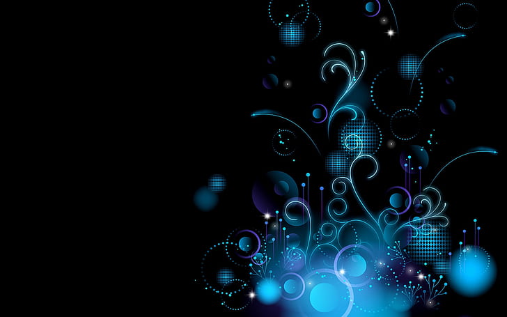Illustration florale bleuâtre, bleu, abstrait, bleu, design, cercles, Fond d'écran HD