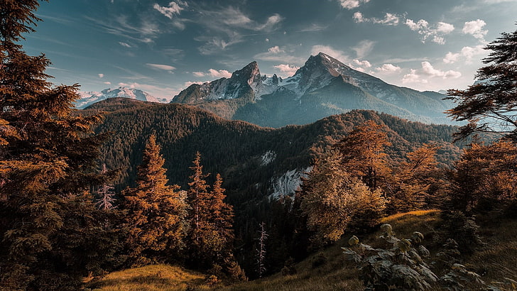 deutschland, watzmann, himmel, berg, wildnis, baum, bergkette, europa, bayerische alpen, berglandschaft, alpen, herbst, bayern, berchtesgadener nationalpark, nationalpark, nationalpark berchtesgaden, HD-Hintergrundbild