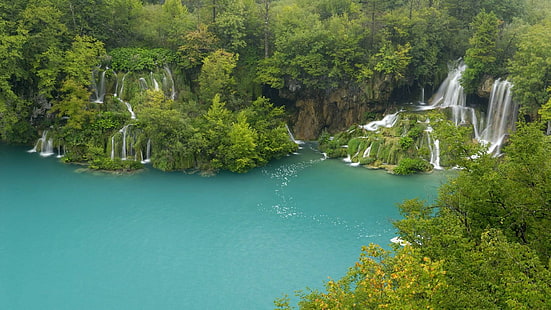 Plitvice Lakes National Park, Croatia, lake, nature, tree, falls, waterfall, water, daylight, flowing, 3d and abstract, HD wallpaper HD wallpaper