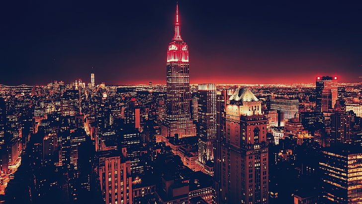 엠파이어 스테이트 빌딩, 도시 풍경, 미국, 밤, 뉴욕시, 엠파이어 스테이트 빌딩, 맨해튼, HD 배경 화면