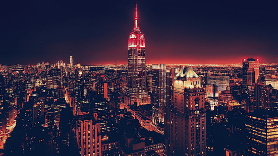 Empire State building, cityscape, USA, night, New York City, Empire State Building, Manhattan, HD wallpaper HD wallpaper