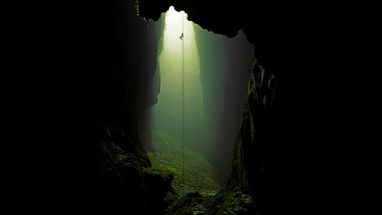 cave, ropes, climbing, nature, cliff, landscape, New Zealand, HD wallpaper HD wallpaper