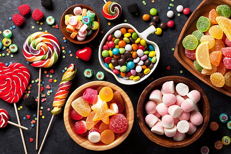 Храна, бонбони, цветове, близалка, сладкиши, HD тапет HD wallpaper