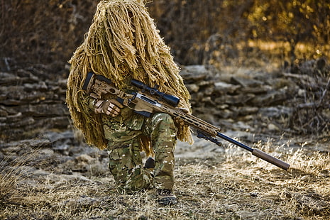 камуфляж, военный, винтовка, снайпер, солдат, HD обои HD wallpaper
