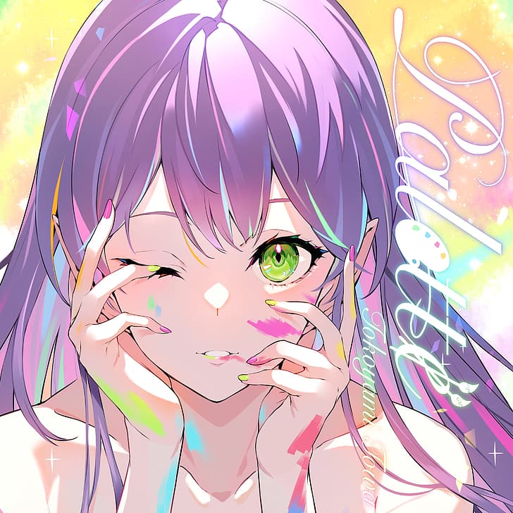 anime girls, Hololive, Tokoyami Towa, purple hair, Kakage, green eyes, HD wallpaper