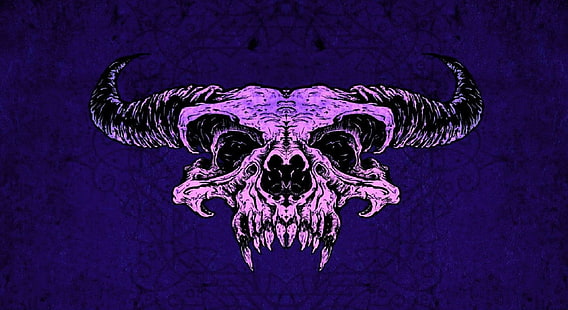 corna di demone, sfondo viola, teschio, Sfondo HD HD wallpaper