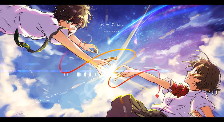 zwei braunhaarige männliche Anime-Charaktere, Kimi no Na Wa, Tachibana Taki, Miyamizu Mitsuha, Anime, HD-Hintergrundbild