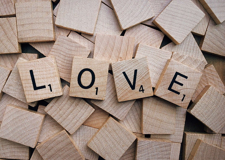 love, scrabble, text, wood, wooden, word, HD wallpaper