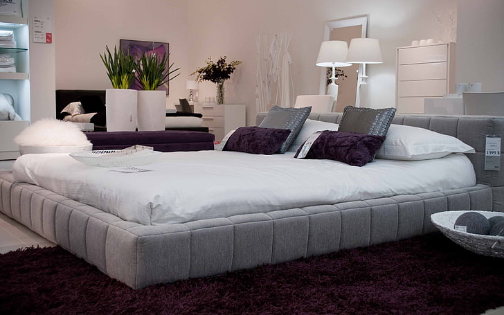 colchón blanco, habitación, cama, diseño, interior, Fondo de pantalla HD