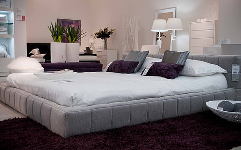 colchão branco, quarto, cama, design, interior, HD papel de parede HD wallpaper