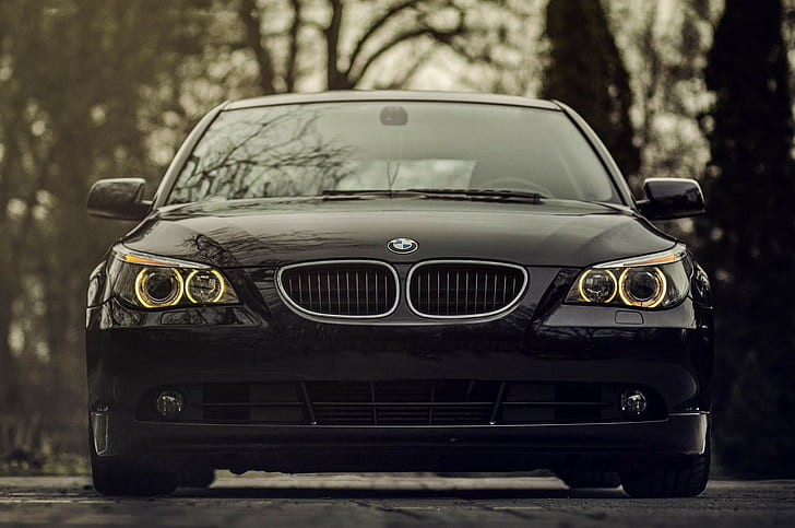 BMW, 520d, czarne, widok z przodu, zderzak przedni, Tapety HD