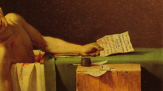 Couvertures d'album, révolution française, Jacques Louis David, La Mort de Marat, musique, peinture, Peinture (détail), Fond d'écran HD HD wallpaper