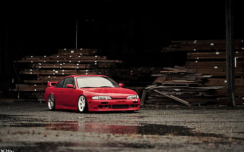красное купе, JDM, Stance, Nissan, Silvia, суперкар, HD обои HD wallpaper