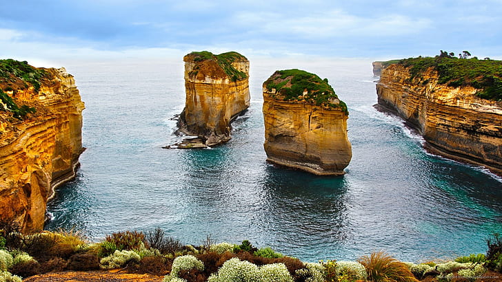 Australia, Sea, Nature, Landscape, beige rock formations, australia, sea, nature, landscape, HD wallpaper