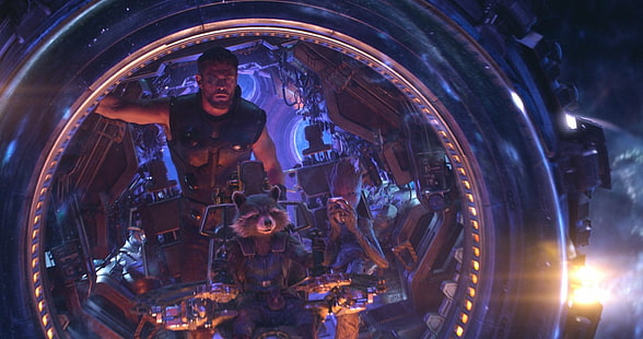 Film, Les Vengeurs: Infinity War, Chris Hemsworth, Groot, Les Gardiens de la Galaxie, Rocket Raccoon, Thor, Fond d'écran HD HD wallpaper