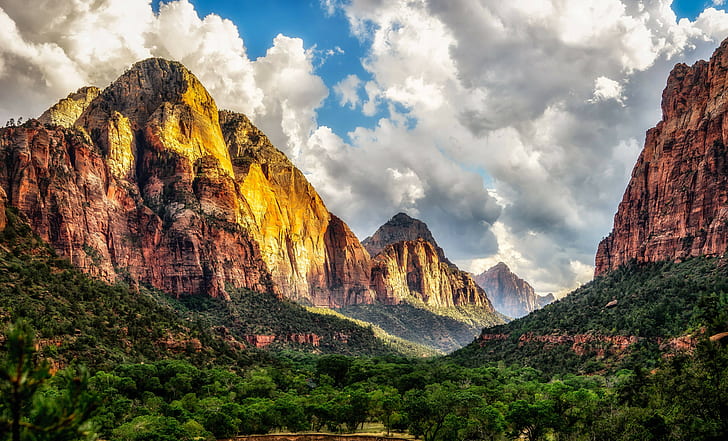 Taman Nasional Zion, alam, Utah, awan, pohon, Wallpaper HD