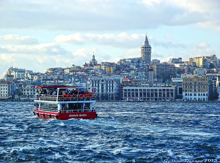 Istanbul 2013, red and white ship, Europe, Turkey, Ship, Landscape, Tower, Digital, Photography, Lanscape, istanbul, fujifilm, digitalphotography, finepix, fujifilmfinepix, galata, galatatower, kartal, lanscapeofistanbul, manzara, picturesofistanbul, sarayburnu, sultanahmet, HD wallpaper