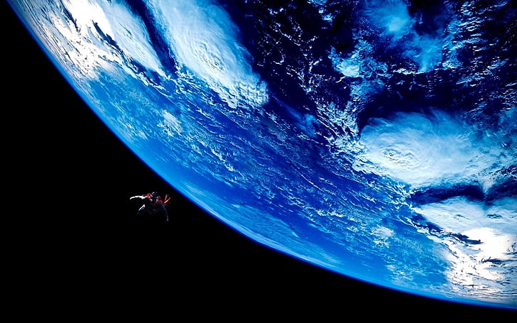 илюстрация на синя планета, Супермен, Стоманен човек, DC Comics, Земя, космос, HD тапет