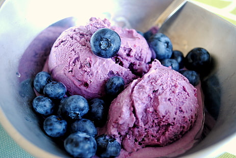 es krim blueberry, es krim, bola, bilberry, beri, Wallpaper HD HD wallpaper