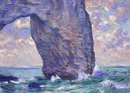 morze, skała, obraz, łuk, Claude Monet, Manport. Widok z dołu, Tapety HD HD wallpaper