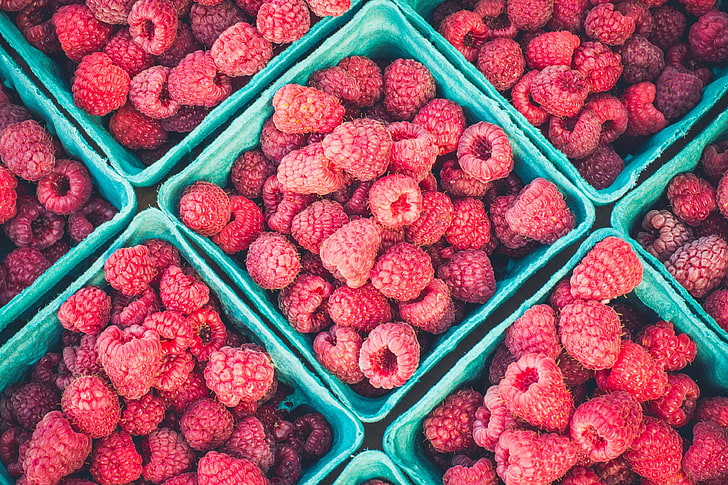 berry, bucket, close up, color, delicious, dessert, food, fresh, freshness, fruits, group, harvest, healthy, juicy, natural, pile, raspberry, raw, red, sweet, HD wallpaper