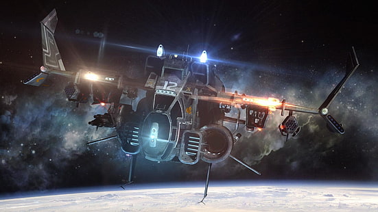 خلفية رقمية سوداء ورمادية لسفينة الفضاء ، سفينة فضاء ، خيال علمي، خلفية HD HD wallpaper
