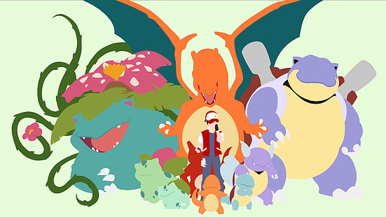 بوكيمون ، بوكيمون: Red and Blue ، Ash Ketchum ، Blastoise (Pokémon) ، Bulbasaur (Pokémon) ، Charizard (Pokémon) ، Charmander (Pokémon) ، Charmeleon (Pokémon) ، Ivysaur (Pokémon) ، Squirtle (Pokémon) ، Venusaur (Pokémon) ، Wartortle (بوكيمون)، خلفية HD HD wallpaper