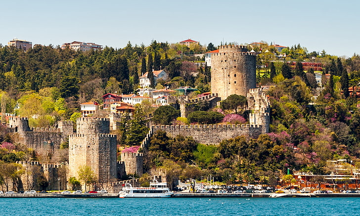 sea, coast, home, slope, fortress, Turkey, Istanbul, HD wallpaper