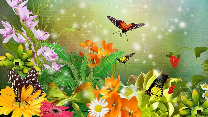 Mariposa, jardín, flores, flor de naranja, Fondo de pantalla HD |  Wallpaperbetter