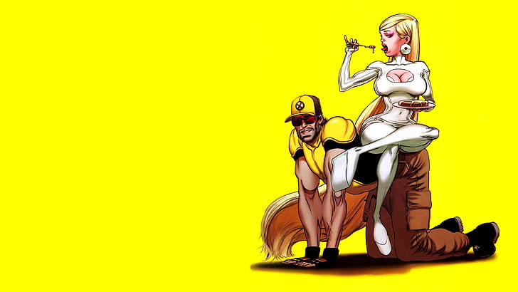 Yellow X-Men HD, woman sitting on man's back illustration, cartoon/comic, yellow, x, men, HD wallpaper