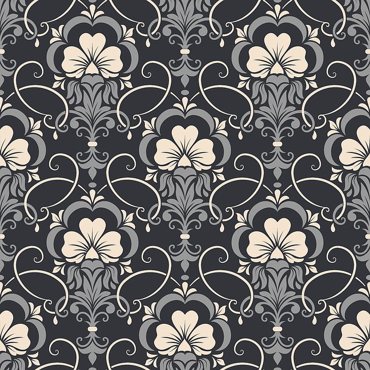 flowers, background, pattern, vector, texture, seamless, damask, HD wallpaper