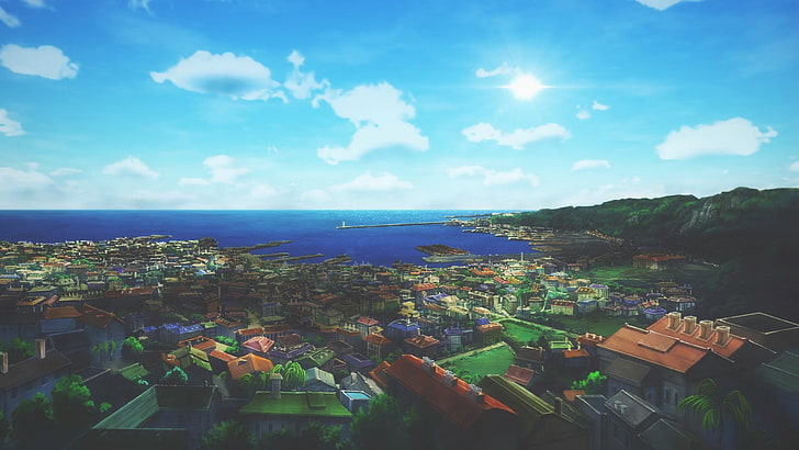 Stadtmalerei, Anime, See, Natur, Violet Evergarden, HD-Hintergrundbild