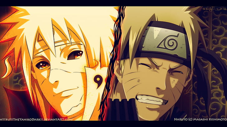 Minato und Naruto Illustration, Naruto Shippuuden, Anime, Namikaze Minato, Uzumaki Naruto, HD-Hintergrundbild