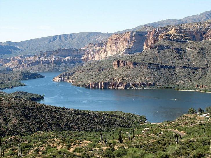Canyon Lake Arizona, arizona, persimpangan apache, danau, gunung takhayul, ngarai, alam, dan lanskap, Wallpaper HD