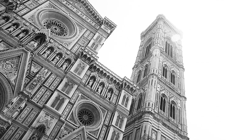 Florence Cathedral in Florence, Italy, Black and White, Style, White, Black, Gothic, Building, Church, Architecture, Italy, Tuscany, florence, firenze, tuscana, HD wallpaper