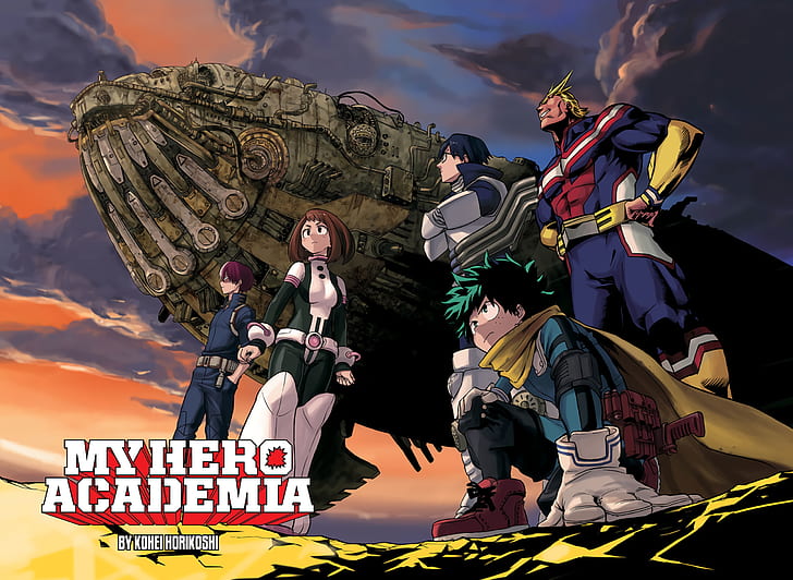 Boku no Hero Academia, Midoriya Izuku, all might, Uraraka Ochako, HD wallpaper
