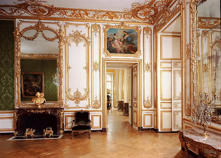 белый деревянный шкаф, франция, интерьер, зеркало, роскошь, дворец, версаль, HD обои
